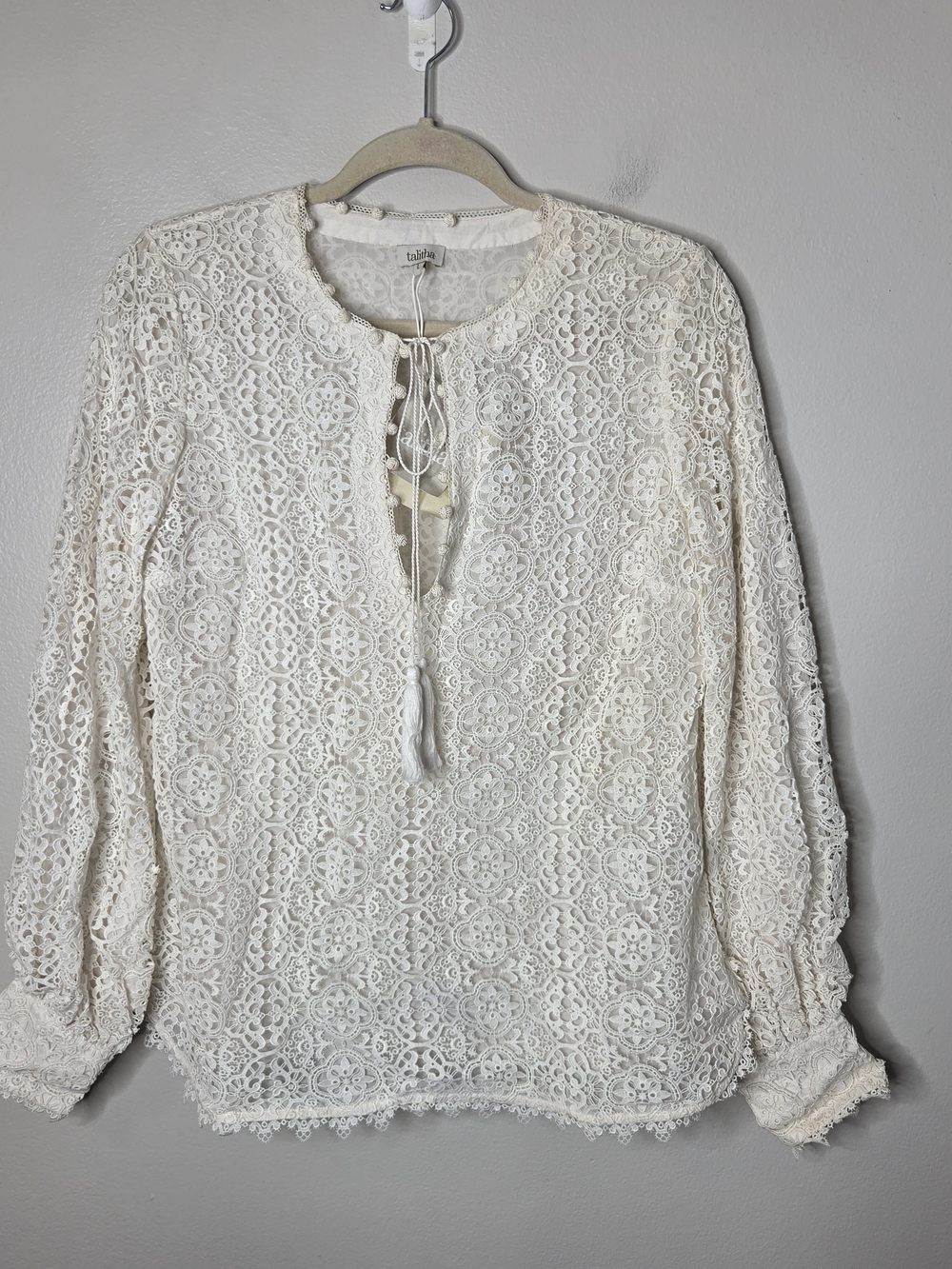 Talitha Cream Silk Lace Peasant Blouse - Long Sleeve
